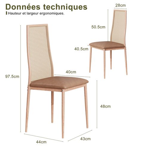 Lot De 2 Chaises Salle à Manger Design, Simili, Dossier Rotin, Marron