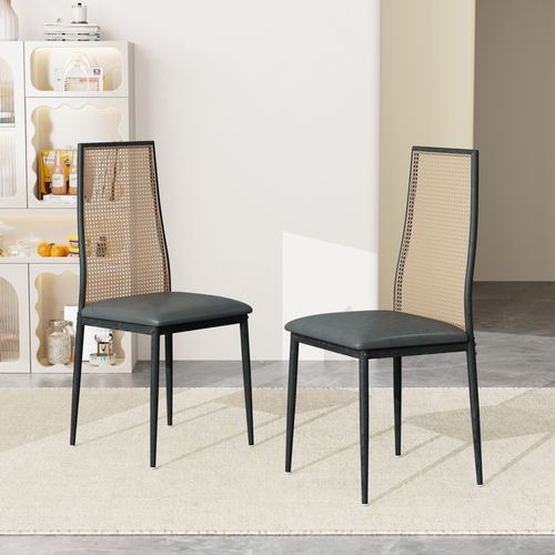 Lot De 2 Chaises Salle à Manger Design, Simili, Dossier Rotin, Noir