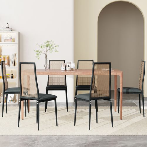 Lot De 2 Chaises Salle à Manger Design, Simili, Dossier Rotin, Noir