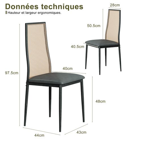 Lot De 2 Chaises Salle à Manger Design, Simili, Dossier Rotin, Noir