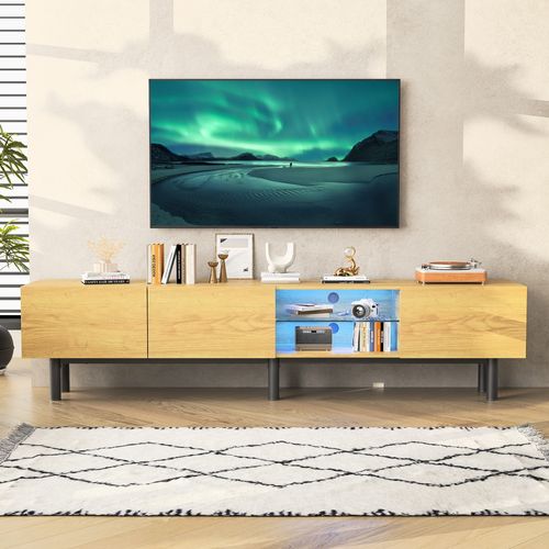 Meuble TV Bas Moderne Avec Lumières LED, Avec 3 porte, 175 X 31 X 41 Cm, Chêne Clair