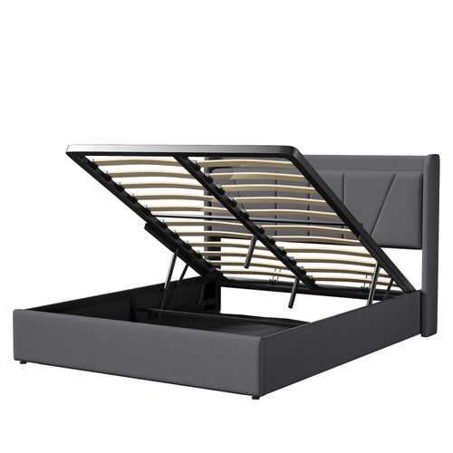Lit Coffre 160x200 Avec USB Et Type C, Lit Capitonné Avec Sommier à Lattes, Lit Double, Gris