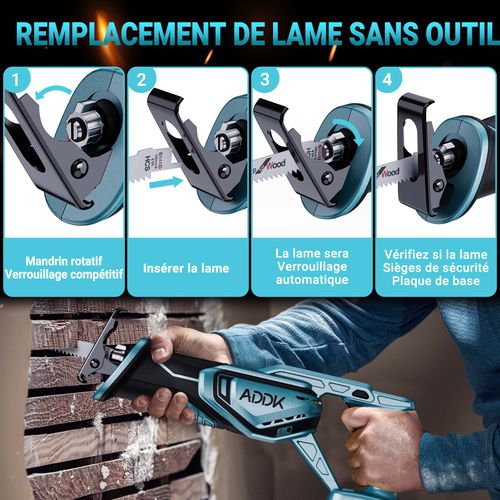 Scie Sabre Sans Fil, Scie Egoîne Electriquesans Fil Avec 4.0ah, Vitesses Réglables 0-3300r/min