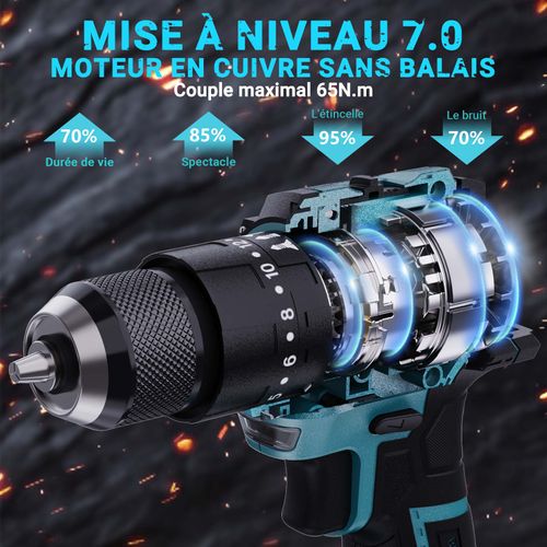 Perceuse Visseuse Percussion Sans Fil 21v, Visseuse Devisseuse Sans Fil, Avec 2 Batteries 2,0ah,led