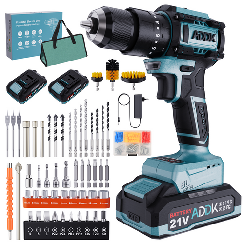 Perceuse Visseuse Percussion Sans Fil 21v, Visseuse Devisseuse Sans Fil, Avec 2 Batteries 2,0ah,led