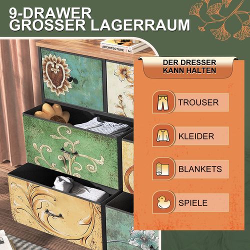 Commode En Tissu Avec 7 Tiroirs, 100 X 30 X 78cm - Motif à Motif Rétro