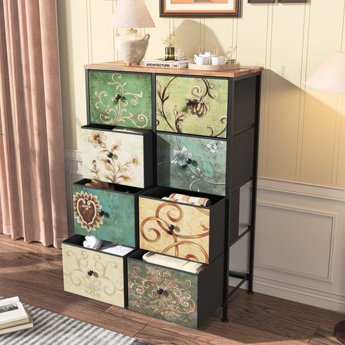 Commode En Tissu Avec 8 Tiroirs, 67.5 X 30 X 100cm - Motif à Motif Rétro