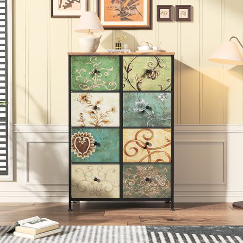 Commode En Tissu Avec 8 Tiroirs, 67.5 X 30 X 100cm - Motif à Motif Rétro