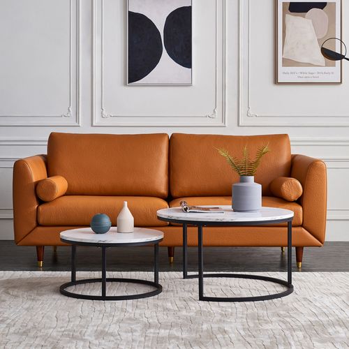 Lot De 2 Tables Basses Gigognes, Avec Marbré Brillant, Noir Et Blanc