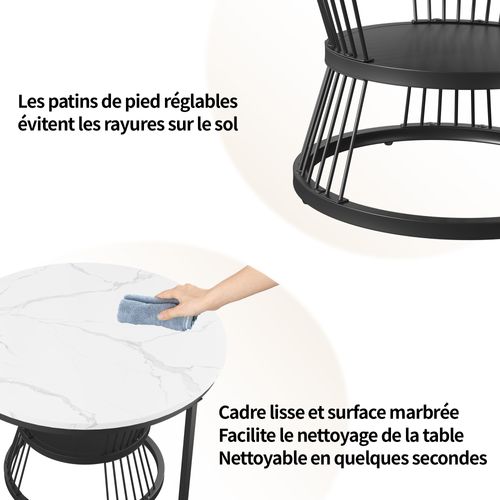 Lot De 2 Tables Basse, Table De Salon Gigognes Ronde, Noir Et Blanc