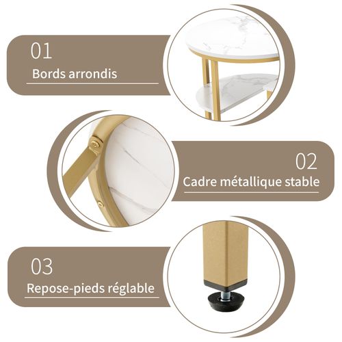 Tables Basses Gigognes Lot De 2, Table Gigogne Design Marbre, Cadre En Métal Doré
