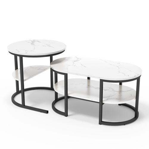 Tables Basses Gigognes Lot De 2, Table Gigogne Design Marbre, Cadre En Métal Noir