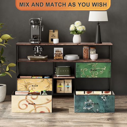 Meuble TV LED Avec 4 Tiroirs, 108x30x78cm Banc TV Rétro Buffet, Tiroirs Colorés