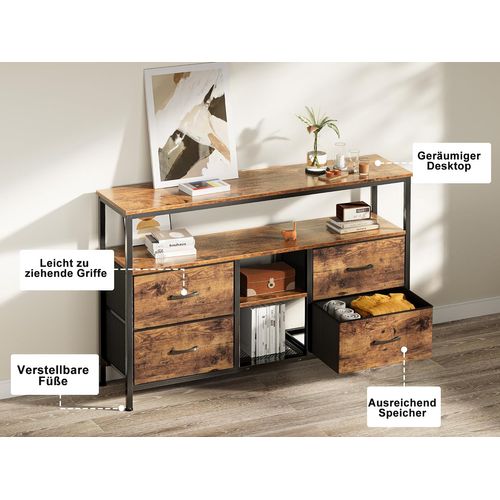 Meuble TV LED Avec 4 Tiroirs, 137x30x78cm Banc TV Rétro Buffet, Tiroir Bois