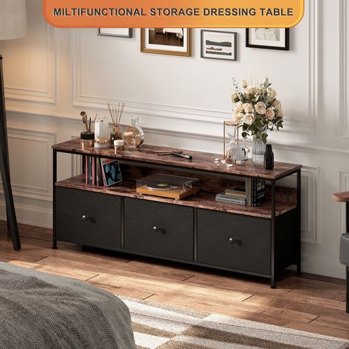 Meuble TV LED Avec 3 Tiroirs, 108x30x57cm Banc TV Rétro Buffet, Noir