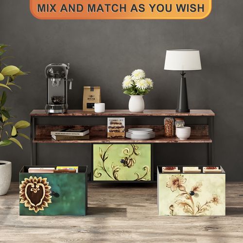 Meuble TV LED Avec 3 Tiroirs, 137x30x57cm Banc TV Rétro Buffet, Tiroirs Colorés