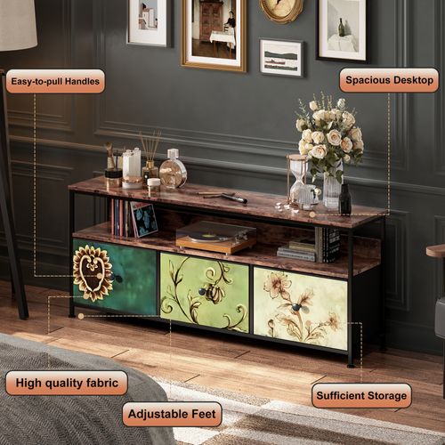 Meuble TV LED Avec 3 Tiroirs, 137x30x57cm Banc TV Rétro Buffet, Tiroirs Colorés
