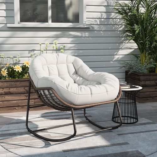 Fauteuil à Bascule - Avec Assise Capitonnée, Beige