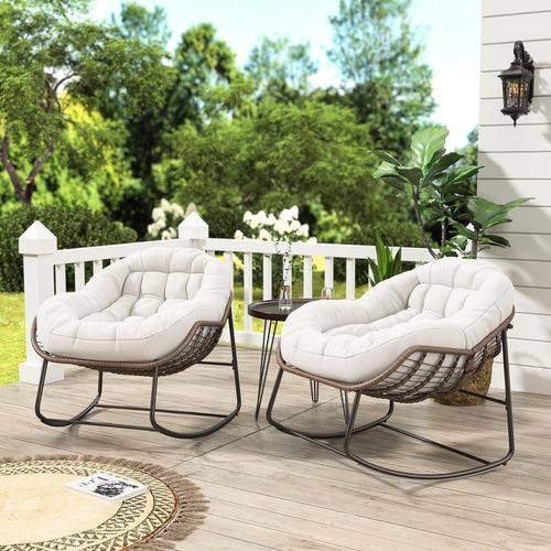 Fauteuil à Bascule - Avec Assise Capitonnée, Beige