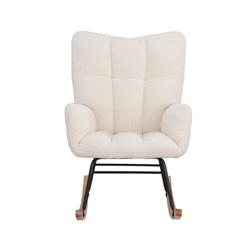 Fauteuil à Bascule Rembourré à Dossier Haut Pour Salon Et Balcon, Blanc