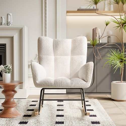 Fauteuil à Bascule Rembourré à Dossier Haut Pour Salon Et Balcon, Blanc