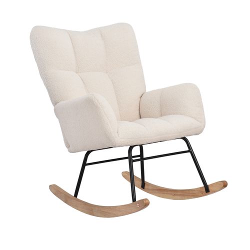 Fauteuil à Bascule Rembourré à Dossier Haut Pour Salon Et Balcon, Blanc