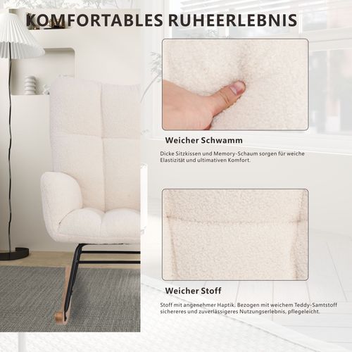 Fauteuil à Bascule Rembourré à Dossier Haut Pour Salon Et Balcon, Blanc