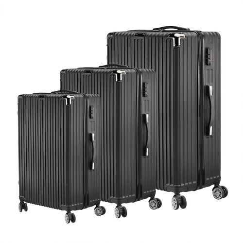 Lot De 3 Valises à Roulettes Noires - Abs- Avec Serrure Tsa - Grande Taille - Tailles M-l-xl, Noir