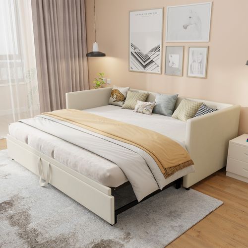 Canapé-lit Extensible 90/180 X 200 Cm Avec Sommier à Lattes,canapé Lit 2 Places,velours, Beige