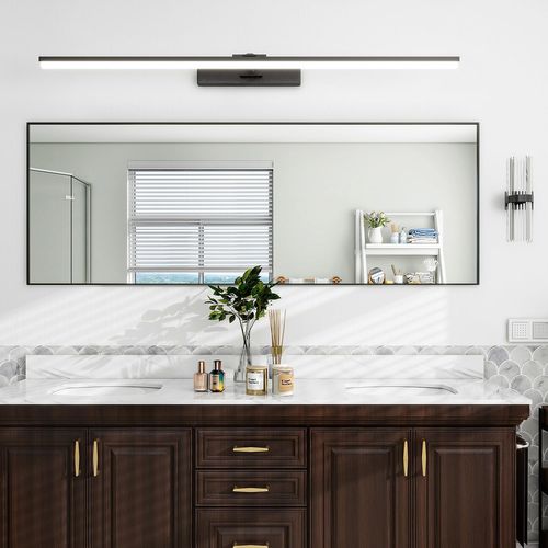 Miroir Sur Pied 140x40 Cm, Cadre Aluminium Noir, Miroir Mural Moderne à Poser Ou Suspendre