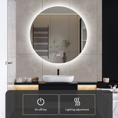 Miroir Rond LED Salle De Bain 80x80 Cm - Anti-buée Avec 3 Couleurs De Lumière
