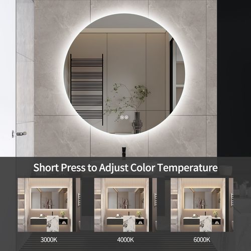 Miroir Rond LED Salle De Bain 80x80 Cm - Anti-buée Avec 3 Couleurs De Lumière