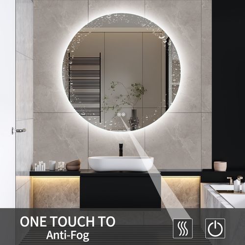 Miroir Rond LED Salle De Bain 80x80 Cm - Anti-buée Avec 3 Couleurs De Lumière
