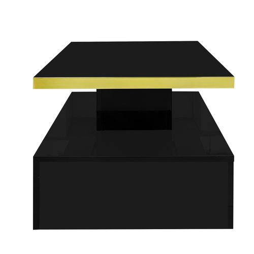 Table Bass Avec Tiroirs, Laque Brillante, Table Avec Deux Niveaux De Rangement, Lumière LED, Noir