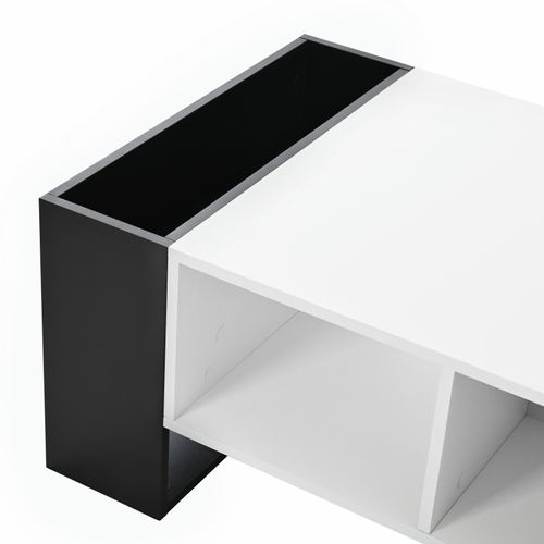 Table Basse Moderne Brillante Avec Tiroir - Design Noir Et Blanc - Tiroir Et 4 Compartiments Ouverts