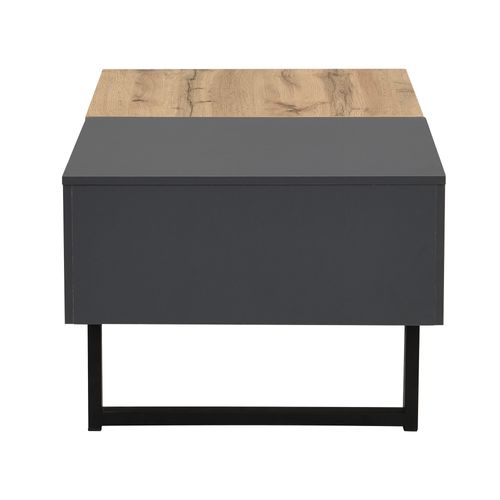 Table Basse Coulissante, Avec Rangement Caché, , Support En Bois Et Métal, Noir Et Naturel