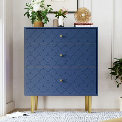 Commode à Tiroirs - 3 Tiroirs - Bleu Marine