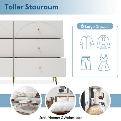 Commode à Tiroirs Avec 6 Tiroirs, Buffet Haut Blanc Pour Chambres Et Tous Les Salons, Blanc Crème