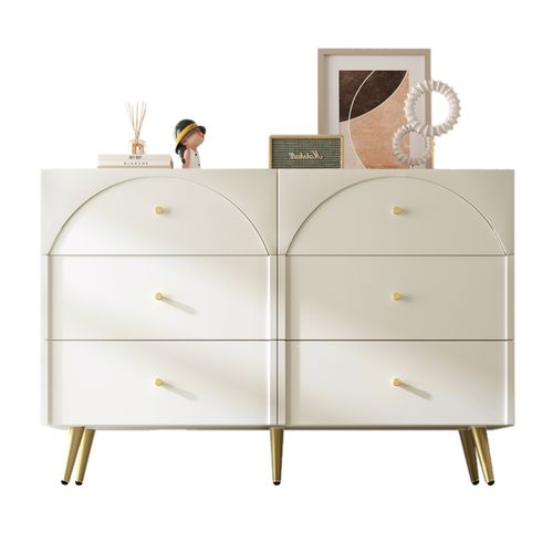 Commode à Tiroirs Avec 6 Tiroirs, Buffet Haut Blanc Pour Chambres Et Tous Les Salons, Blanc Crème