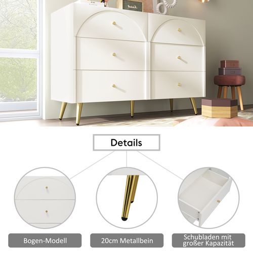 Commode à Tiroirs Avec 6 Tiroirs, Buffet Haut Blanc Pour Chambres Et Tous Les Salons, Blanc Crème