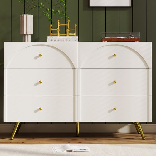 Commode à Tiroirs Avec 6 Tiroirs, Buffet Haut Blanc Pour Chambres Et Tous Les Salons, Blanc Crème