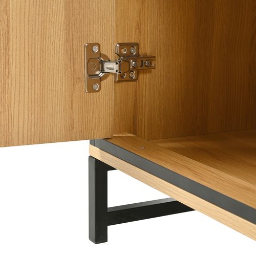 Buffet Salon, Buffet LED, Buffet Bois Avec 3 Tiroirs Et 2 Portes. Grain Exquis. Noir Et Naturel