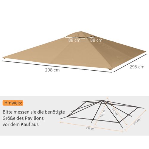 Toit De Remplacement Pour Gazebo, Polyester Beige, Protection Soleil, Vent Et Uv, 2.98 X 2.95 M