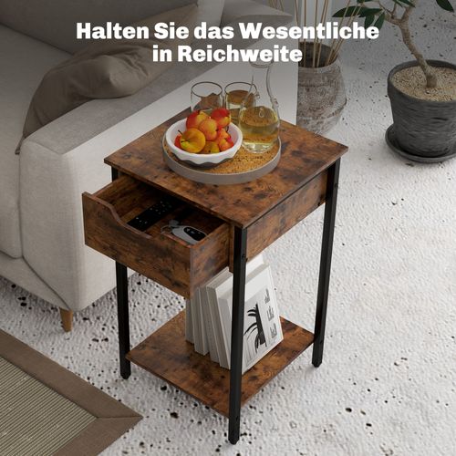 Table D'appoint Avec Structure En Acier, 40x40x68cm, Marron Rustique