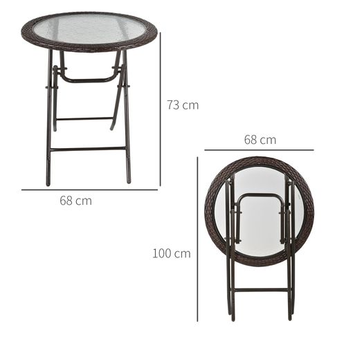 Table De Camping Pliante Ronde, Diamètre 68 Cm, Avec Bords En Rotin Et Cadre En Acier Robuste