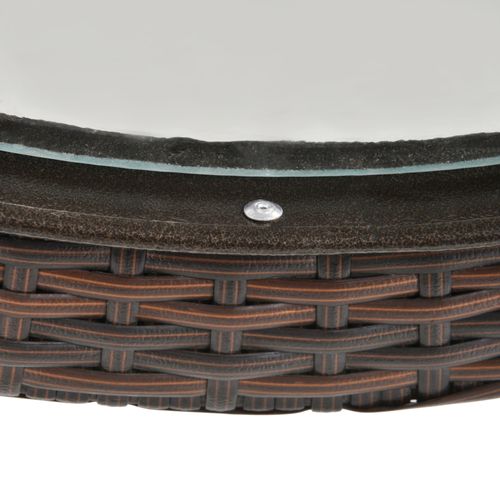 Table De Camping Pliante Ronde, Diamètre 68 Cm, Avec Bords En Rotin Et Cadre En Acier Robuste