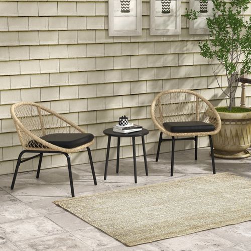 Ensemble De Salon De Jardin 3 Pièces, Table Basse Et 2 Chaises, Ensemble De Sièges Avec Coussins