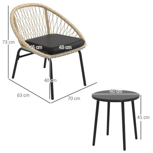 Ensemble De Salon De Jardin 3 Pièces, Table Basse Et 2 Chaises, Ensemble De Sièges Avec Coussins