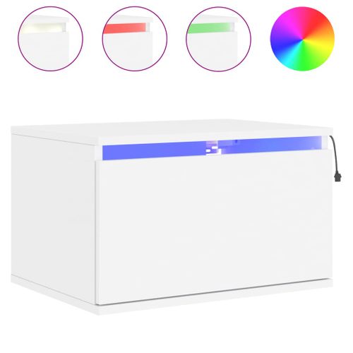 Table De Chevet Murale - Table De Nuit Avec Lumières LED Blanc