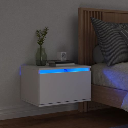 Table De Chevet Murale - Table De Nuit Avec Lumières LED Blanc